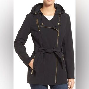 Michael by Michael Kors Black Trench Coat with Gold Accents